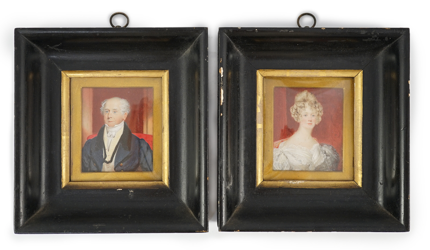 Harriette Graham (19th C.), Miniature portraits of Miss Baker & Mr Baker, Jan'y 1836, watercolour on ivory (a pair), 7.5 x 6.5cm. CITES Submission reference XRAZ1MT6